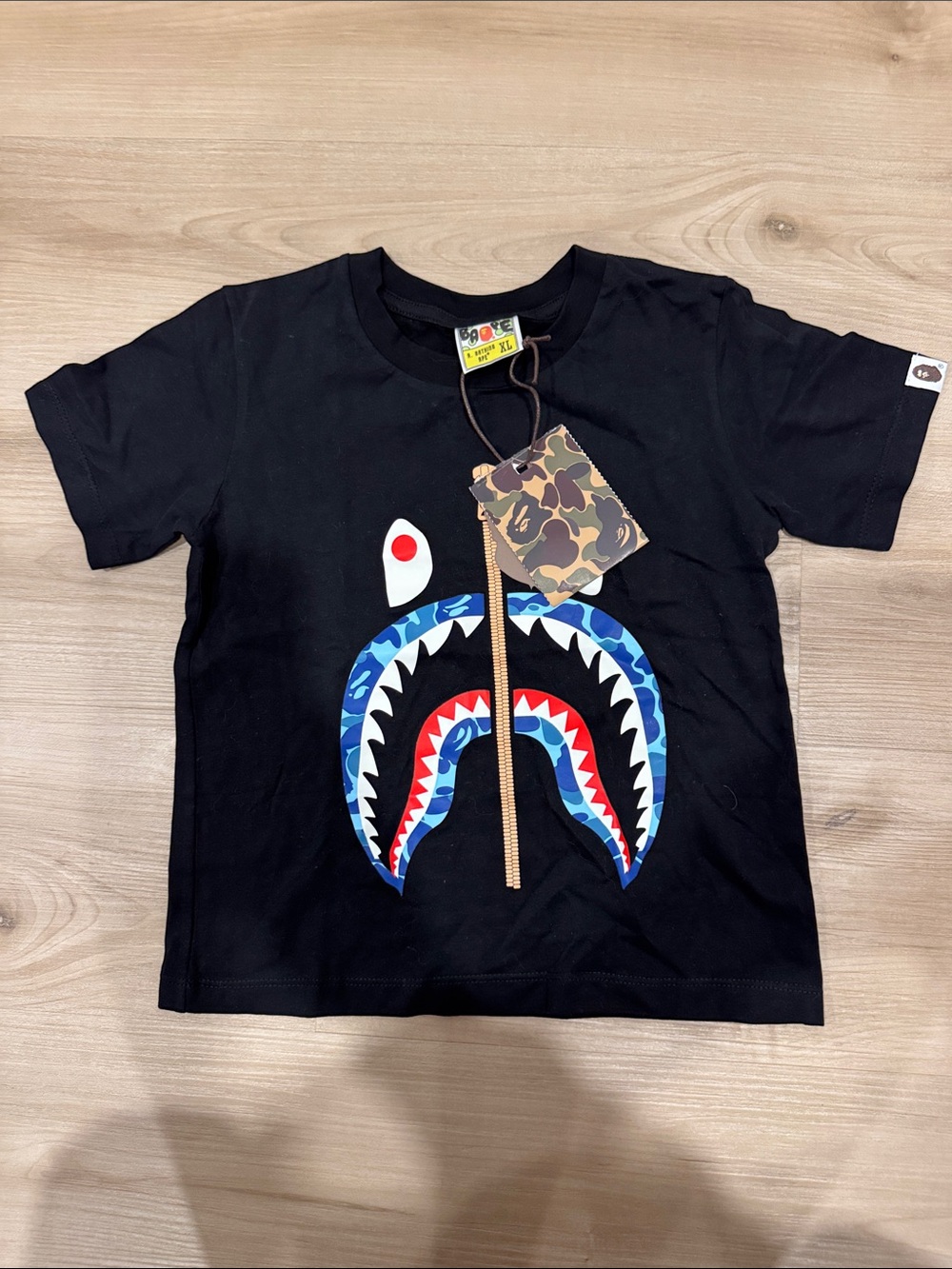 BAPE Kids Black Blue ABC Camo Shark Face Zip Tee XL